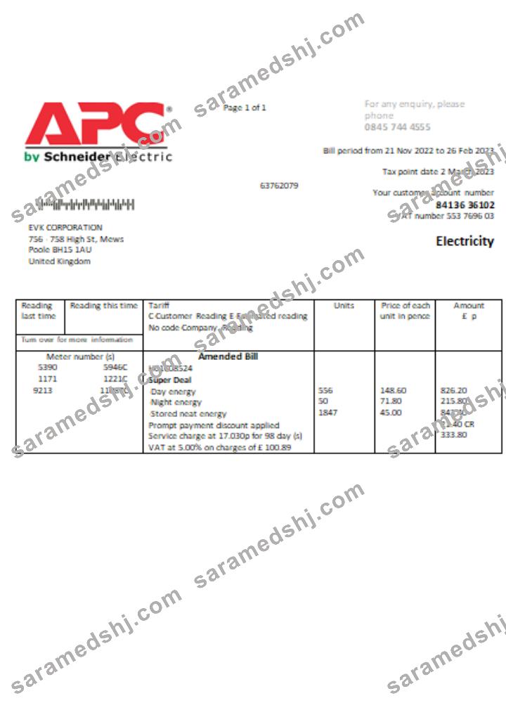 APC electricity utility business bill,  SCR
